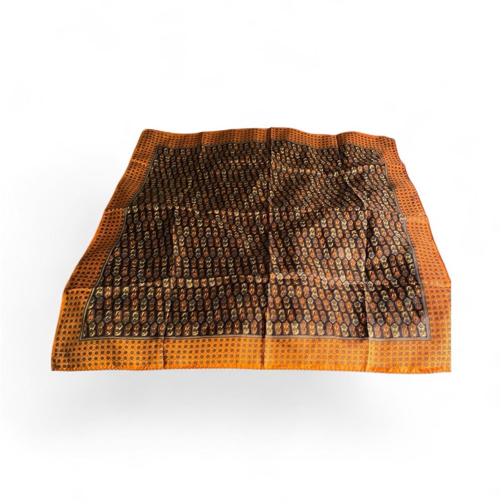 3 for $24 Gold & blue patterned square silky scarf